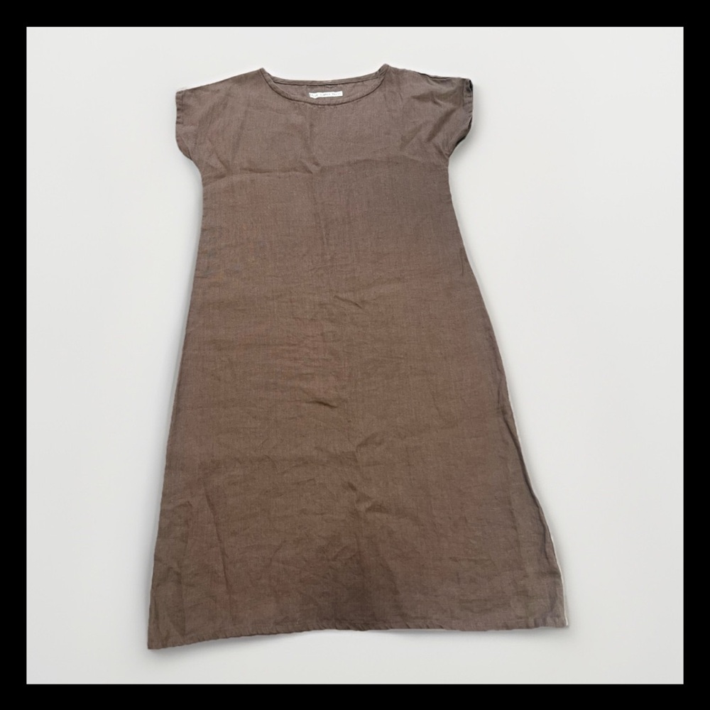 Blue Summer House Blown Linen Short Sleeve Tunic Dress Sz S